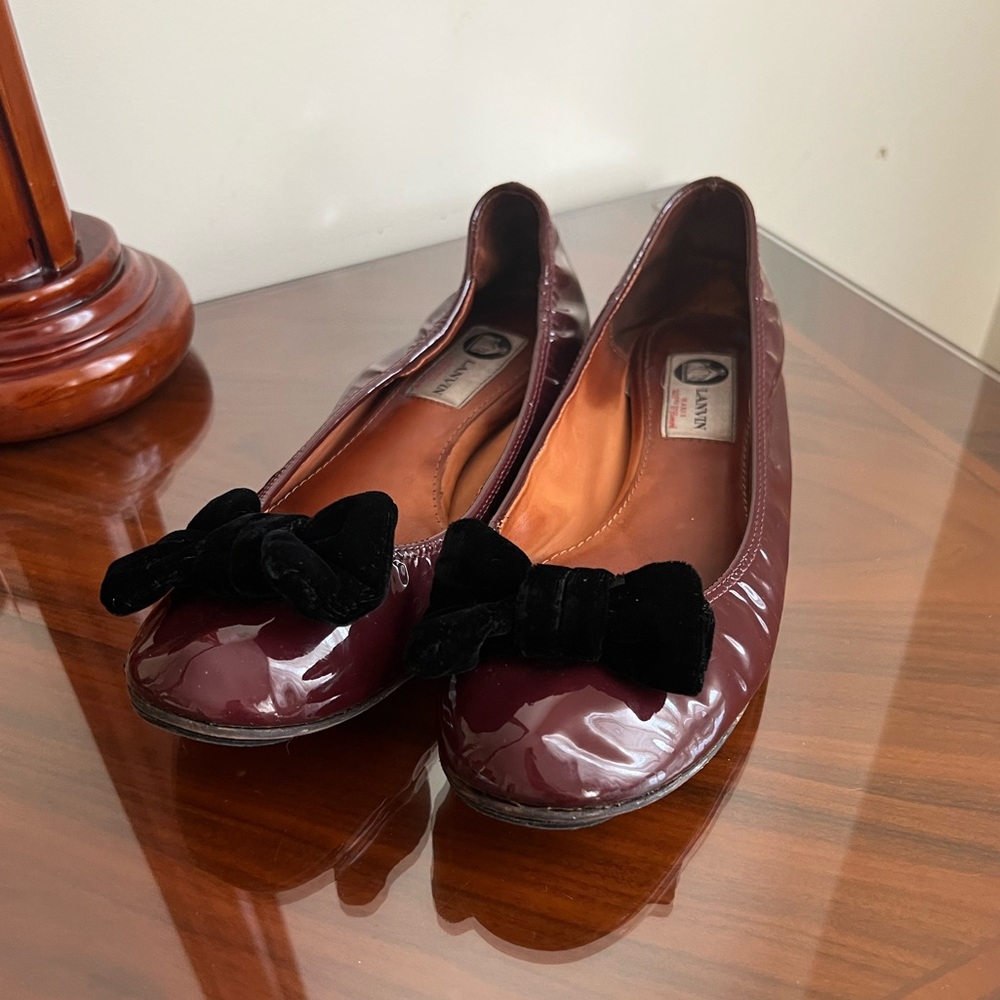 Lanvin Burgundy Patent Ballet Flat with Velvet bow